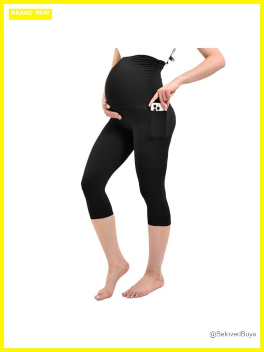 Maternity Capris Leggings with Pockets Over-Belly Support Yoga Pants